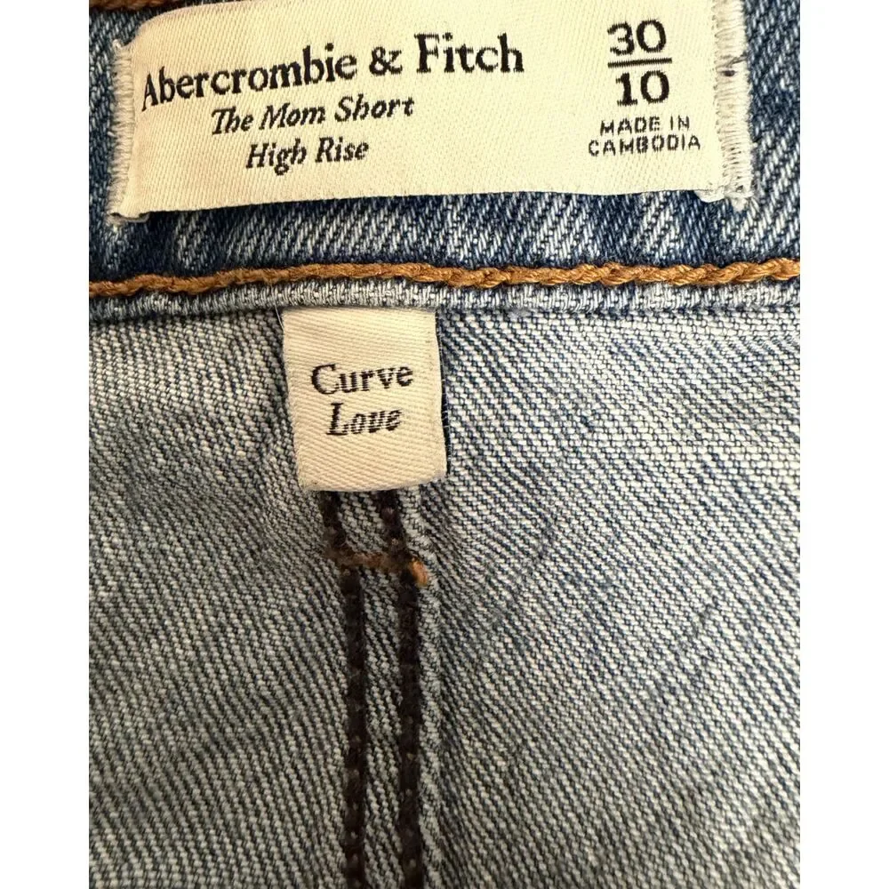 Abercrombie The Mom Short High Rise Cut Off Medium Wash Size 30/10 Curve Love